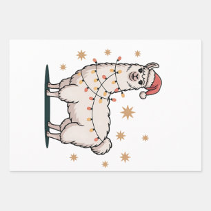 Llama Alpaka mit Weihnachtsmannmütze und Weihnacht Geschenkpapier Set