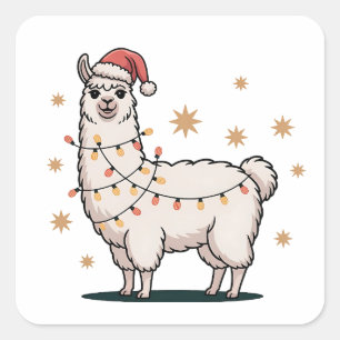 Llama Alpaka mit Weihnachtsmannmütze und Weihnacht Quadratischer Aufkleber