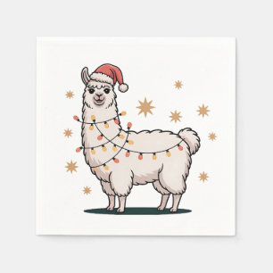 Llama Alpaka mit Weihnachtsmannmütze und Weihnacht Serviette