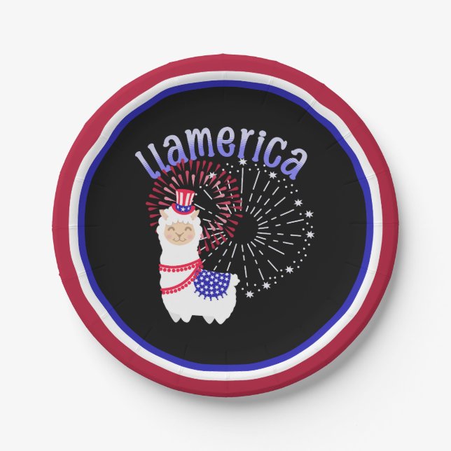 Llama American July 4 Pappteller (Vorderseite)