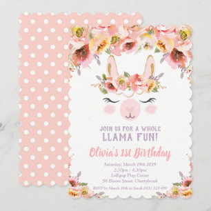 Llama Amusants 1er Anniversaire Invitations Filles