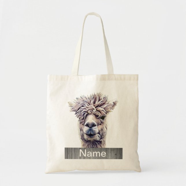 Llama Art Personalisierter Name Farbe Tragetasche (Vorne)