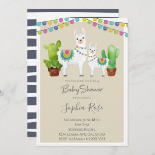 Llama avec Baby shower Cactus Invitation