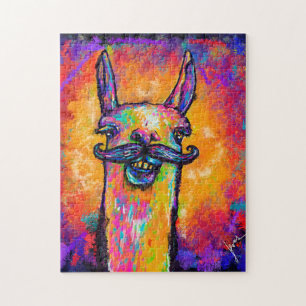 Llama avec une moustache - Puzzle d'art 11x14