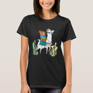 Llama Aztec-Muster Llama mit Kaktus T-Shirt