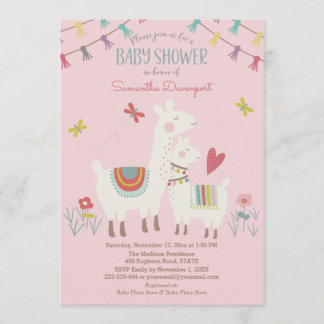 Llama Baby and Mama Shower Invitation rose