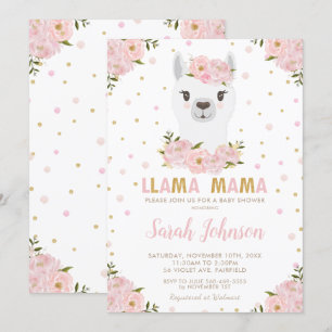 Llama Baby Dusche Blush Floral Einladung