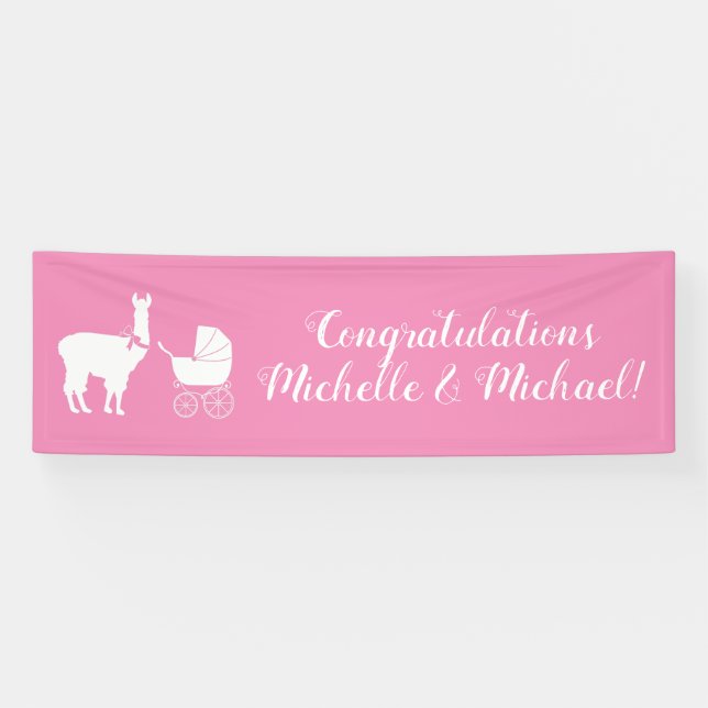 Llama Baby Dusche Niedlich Pink Girl Banner (Horizontal)