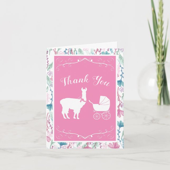 Llama Baby Dusche Niedlich Pink Girl Dankeskarte (Vorderseite)