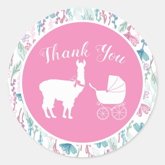 Llama Baby Dusche Niedlich Pink Girl Runder Aufkleber (Vorderseite)