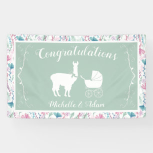 Llama Baby Duwer Niedlich Green Gender Neutral Banner