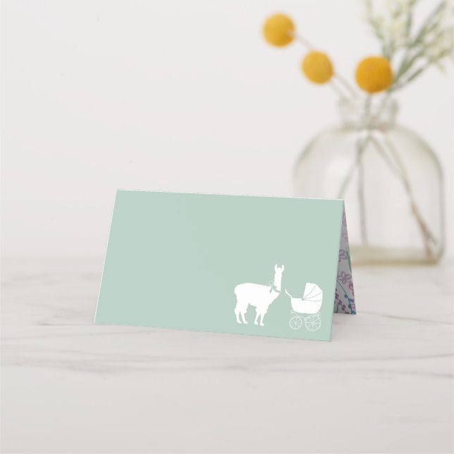 Llama Baby Duwer Niedlich Green Gender Neutral Platzkarte (Vorderseite)