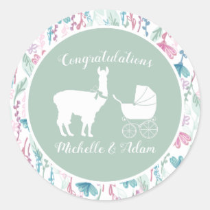 Llama Baby Duwer Niedlich Green Gender Neutral Runder Aufkleber