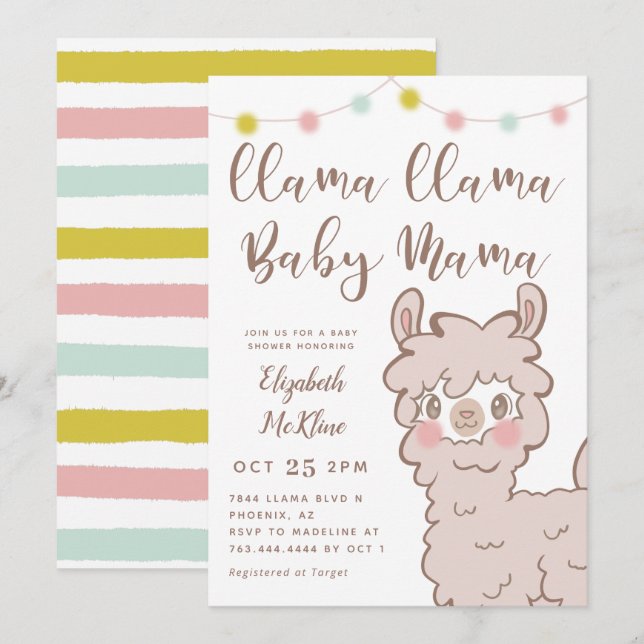 Llama Baby Mama Gender Neutral Dusche Einladung (Vorne/Hinten)