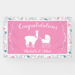 Llama-Baby-Party Süße Rosa Mädchen Banner