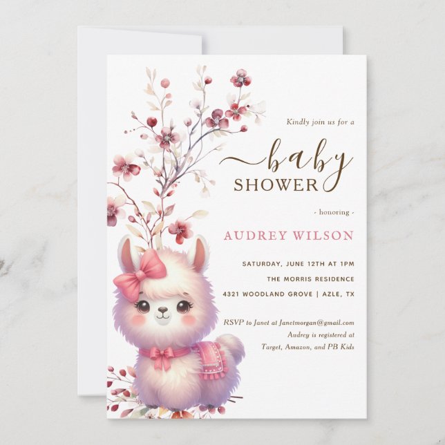 Llama Baby shower Invitation (Devant)