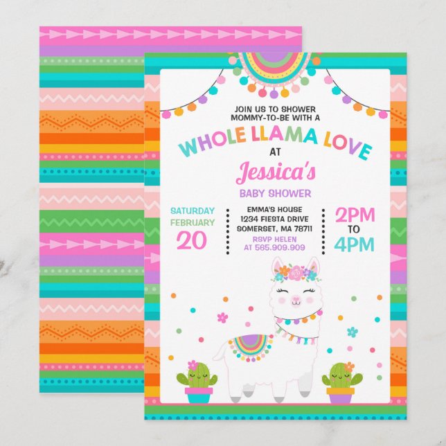 llama Baby shower Invitation Tout Llama Love Baby (Devant / Derrière)