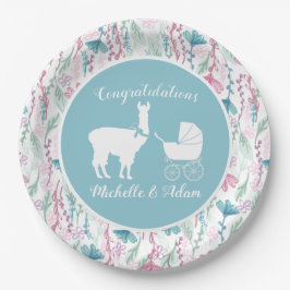 Llama Baby Shower Niedlich Blue Boy Pappteller