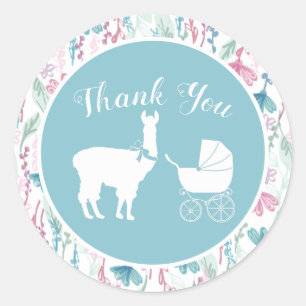 Llama Baby Shower Niedlich Blue Boy Runder Aufkleber
