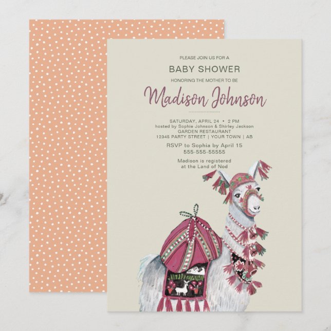 Llama | BABY SHOWER | Pêche | Invitation (Devant / Derrière)