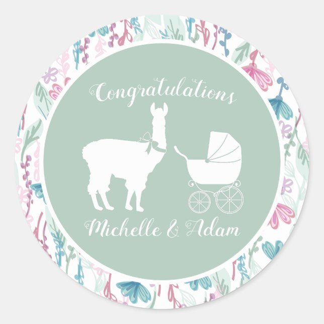 Llama Baby Shower Runder Aufkleber (Vorderseite)