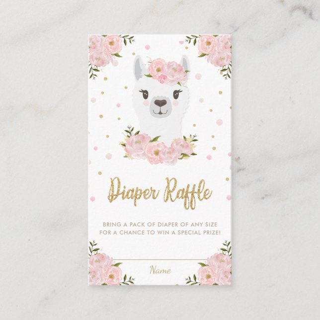 Llama Babydusche Blush Pink Bläserne Windeln Raffe Begleitkarte (Vorderseite)