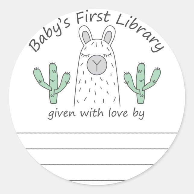 Llama Baby's erste Bibliothek Buchzeichen Rundaufk Runder Aufkleber (Vorderseite)