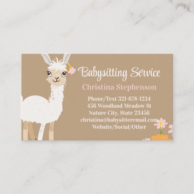 Llama Babysitter Nanny Childcare Service Visitenkarte (Vorderseite)