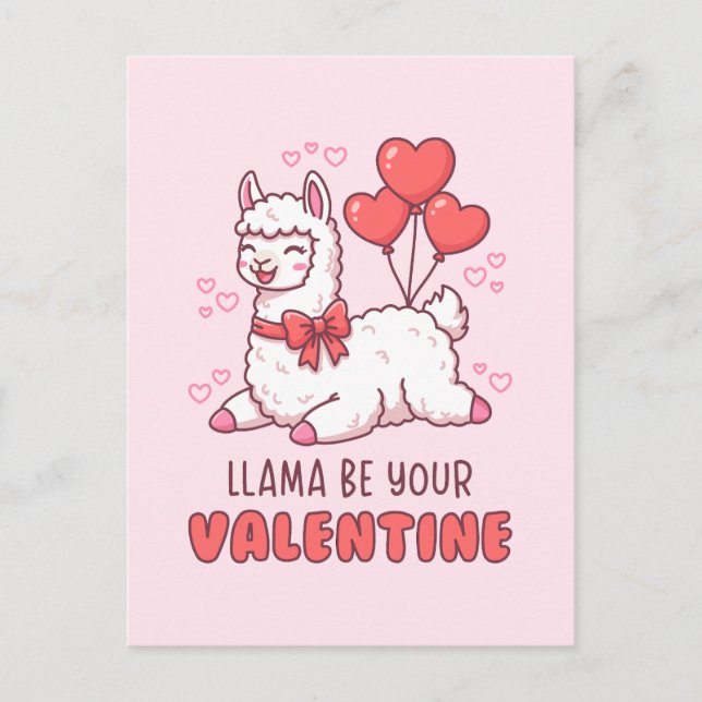 Llama Be Your Valentine - Cute Llama Valentine Pun Postkarte (Vorderseite)