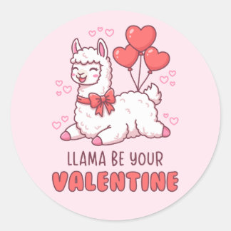 Llama Be Your Valentine - Cute Llama Valentine Pun Runder Aufkleber
