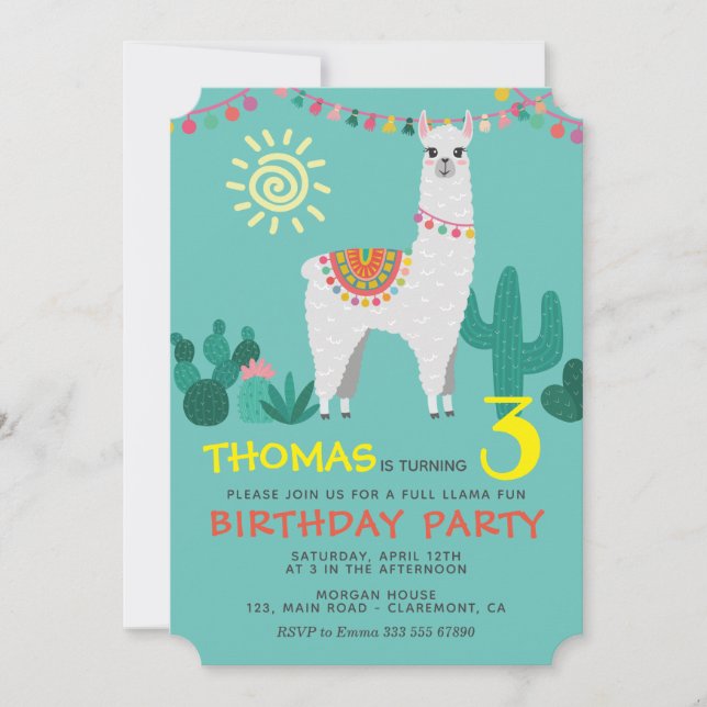 Llama Birthday Boy Invitation (Devant)