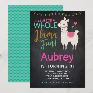 Llama Birthday Einladung - Chalkboard