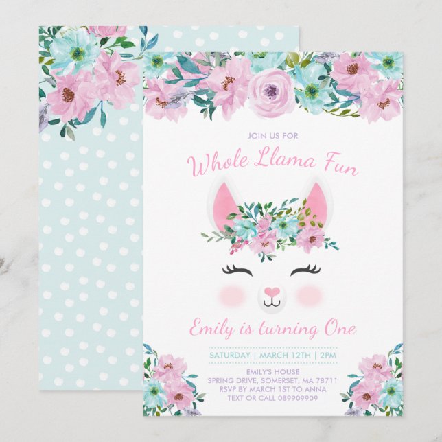 Llama Birthday Einladung Ganzes Llama Fun Party (Vorne/Hinten)
