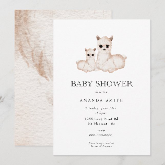 Llama Boho Mama und Baby Safari Baby Dusche Einladung (Vorne/Hinten)