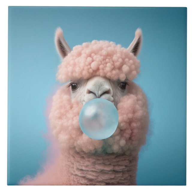 Llama Bubblegum Funny Fliese (Vorderseite)