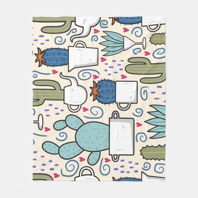 Llama Cactus: HandGezeichnet Nahtloses Design Fleecedecke (Vorderseite)