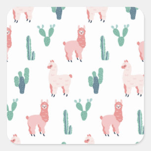 Llama Cactus Niedlicher Tiere Funny Pattern Square Quadratischer Aufkleber