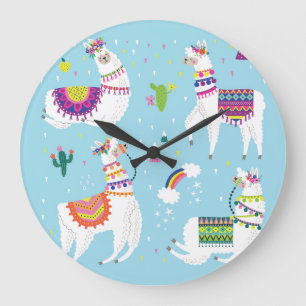 Llama & Cactus: Niedliches Vintages Set Große Wanduhr