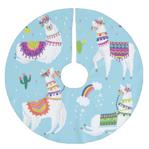Llama & Cactus: Niedliches Vintages Set Polyester Weihnachtsbaumdecke