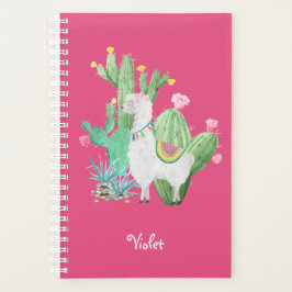 Llama Cactus Watercolor Scene Hot Pink Planer