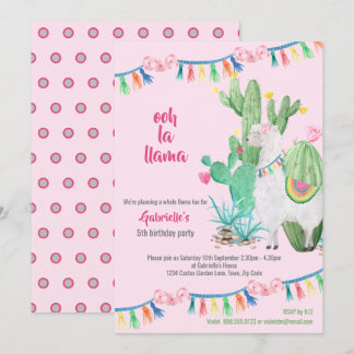 Llama Cactus Whole Llama Fun Girls Birthday Party Einladung