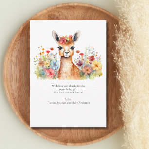 Llama Carte de remerciements Baby shower Fleur sau