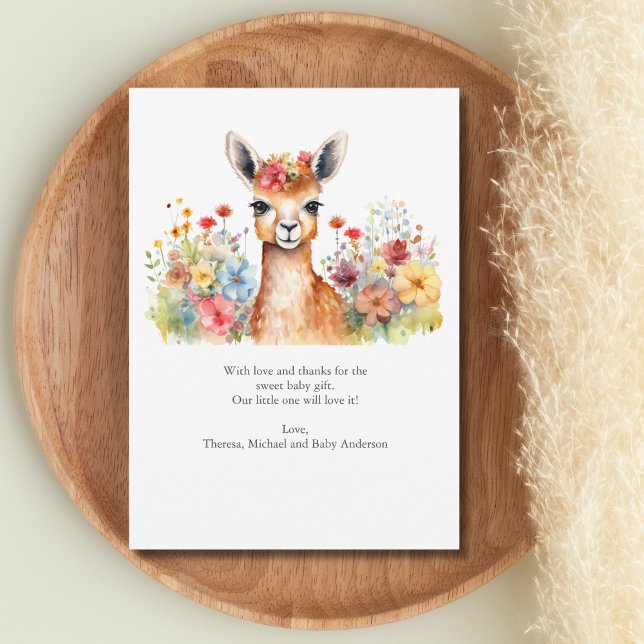 Llama Carte de remerciements Baby shower Fleur sau (Baby Llama Watercolor Wildflowers Baby Shower New baby gift thank you card)