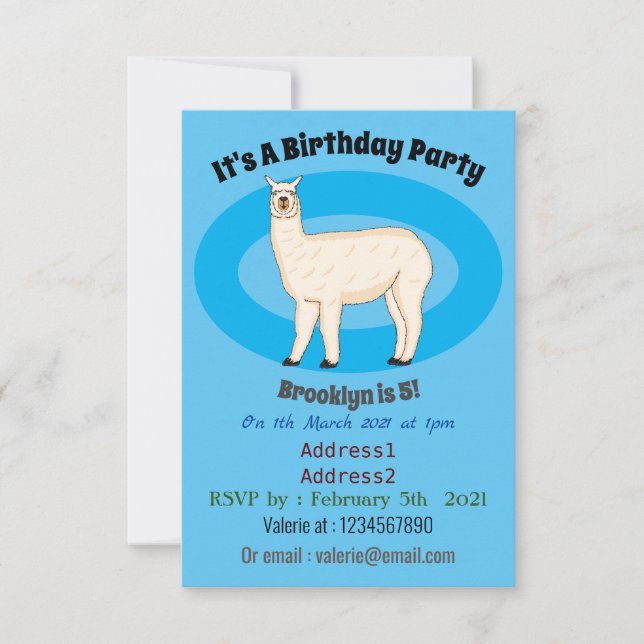 Llama cartoon einladung (Vorderseite)