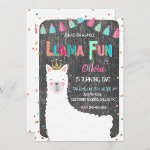 Llama Chalkboard Invitation d'anniversaire