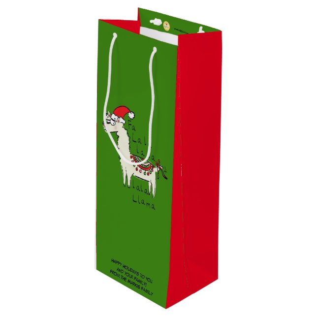 Llama Christmas Kids Niedlich Funny Geschenktüte Für Weinflaschen (Vorderseite Schrägansicht)