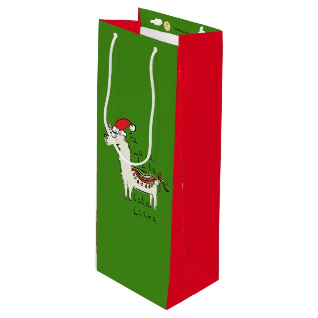 Llama Christmas Kids Niedlich Funny Geschenktüte Für Weinflaschen (Vorderseite Schrägansicht)