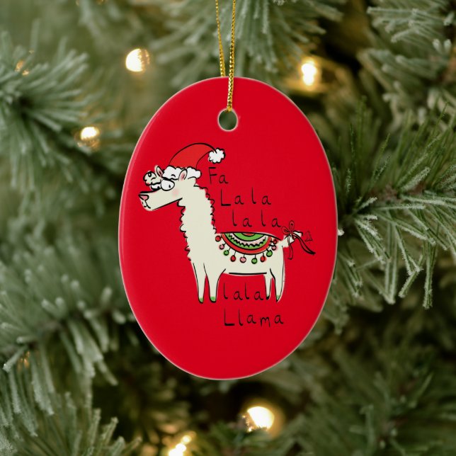 Llama Christmas Kids Niedlich Funny Keramik Ornament (Baum)