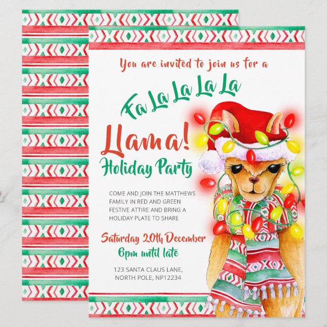 Llama Christmas Party Einladung (Vorne/Hinten)