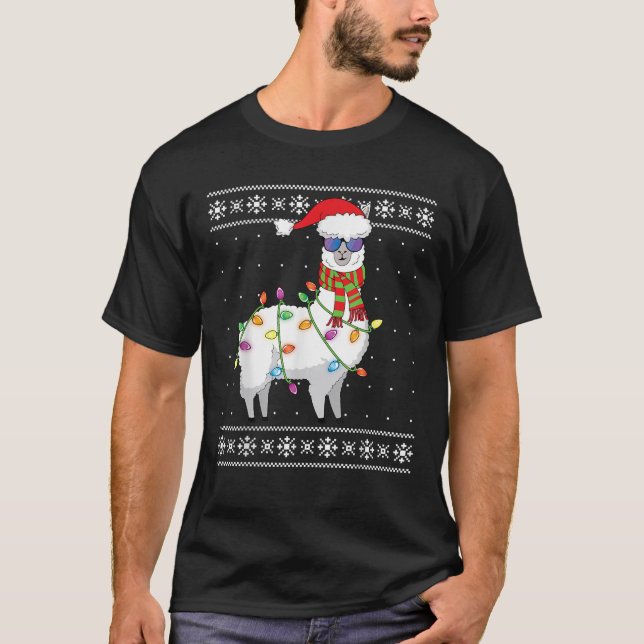 Llama Christmas Tree Funny Ugly Christmas Sweater T-Shirt (Vorderseite)